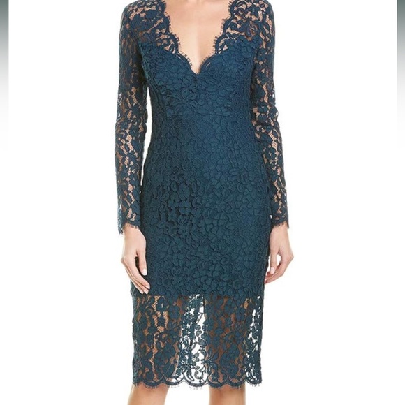 Bardot Teal Blue Midnight Lace Dress Midi Sheath Size 2 - Picture 1 of 7